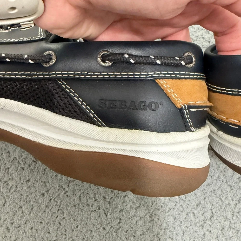 Sebago Helmsman Boat Shoes Mens Size 10.5M Navy Smooth Leather Lace Up